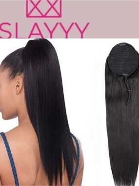 ⚡️SLAYYY Drawstring Ponytail - Black Stallion Straight 18"